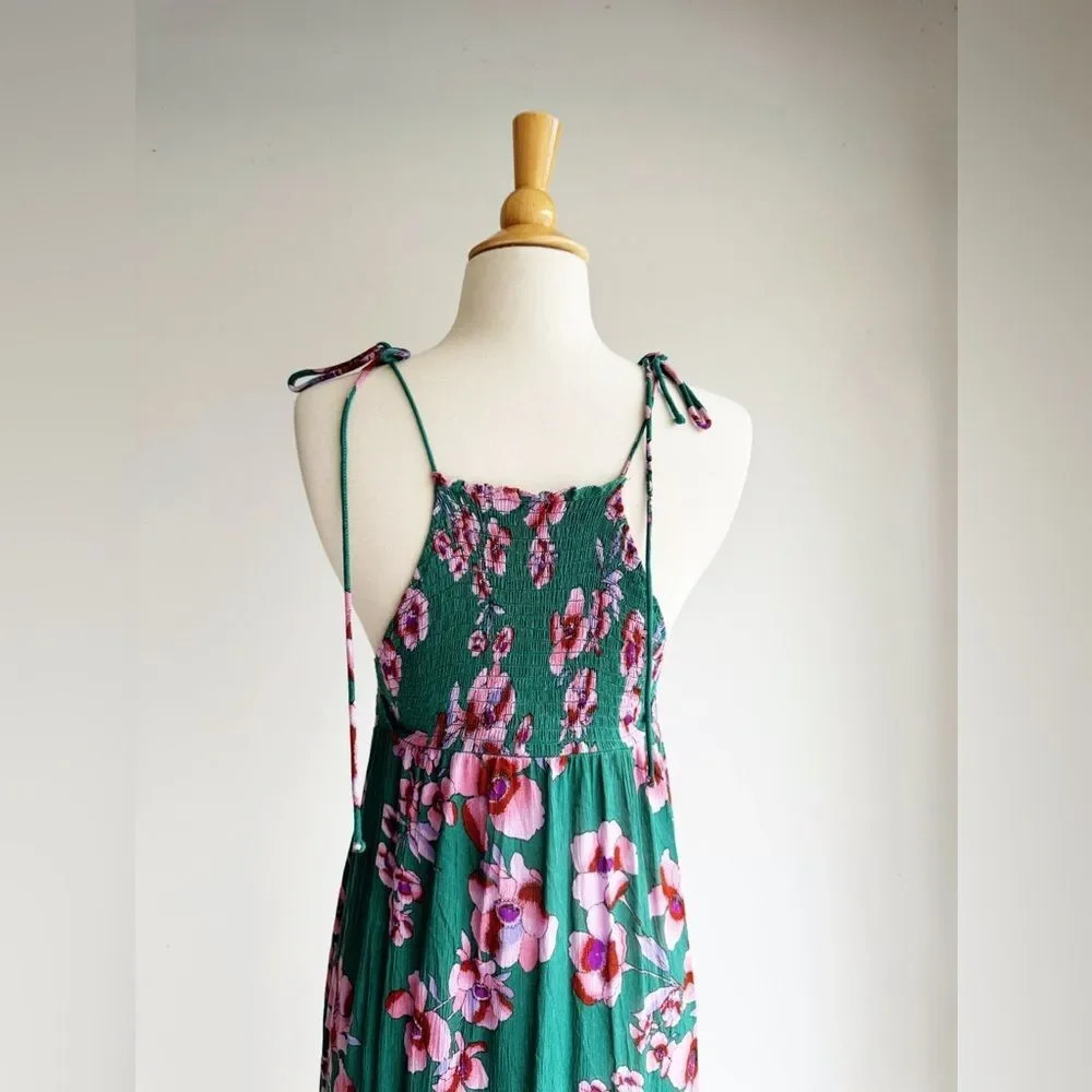 Free People Green Floral Maxi Dress with Pink Flowers - Picture 9 of 10